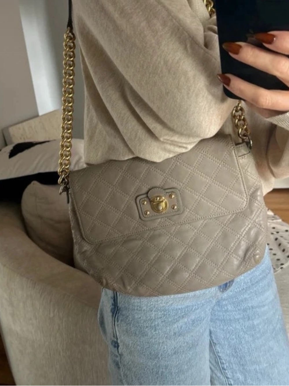 Quilted Leather Shoulder Bag - Taupe